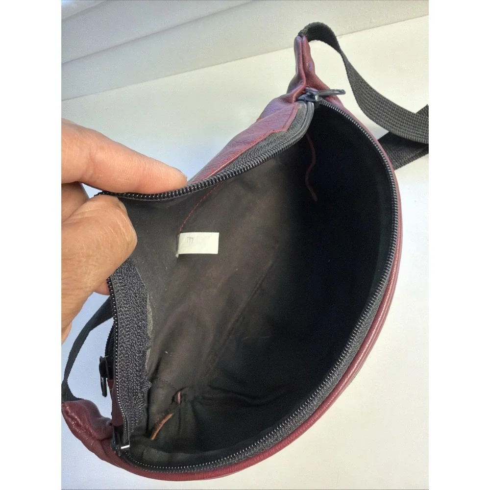 Vintage‎ 80s-90s Genuine Leather Fanny Pack Buxton Bike Bag Dark Red 4x4x13